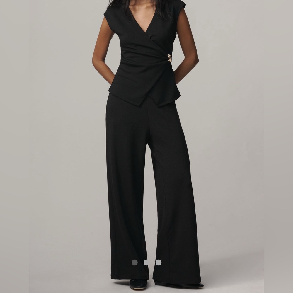 Anthropologie Black knit wide leg pants zipper